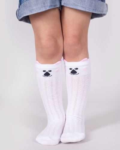 Skarpety podkolanówki dziewczęce ażurowe z misiem