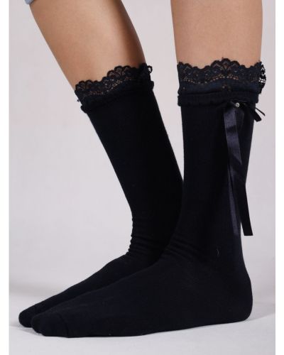 Podkolanówki dziewczęce bawełniane granatowe z kokardką