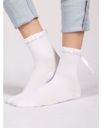 Skarpety dziewczęce ażurowe gładkie ze wstążką