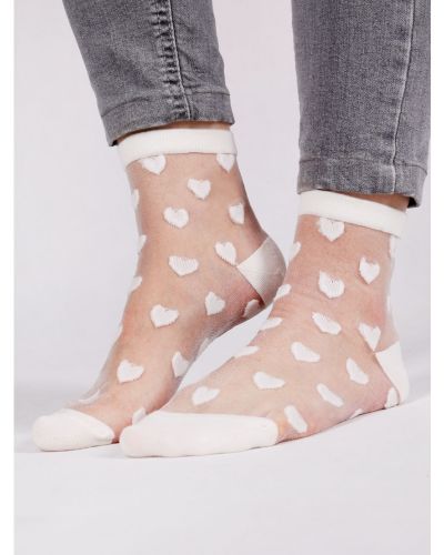 Skarpety damskie -  transparentne serduszka białe