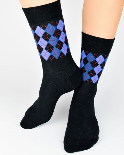 Skarpety bawełniane czarne niebieskie romby